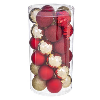 Feeric Christmas Kerstballen - 30x st - rood/champagne - D6 cm - kunststof - Kerstbal