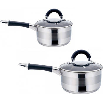 2 x steelpan / sauspan - steelpan met deksel - RVS - 0,5 liter en 1 liter