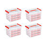 Set van 4 - Q-line kerst opbergbox 22L met trays voor 60 kerstballen transparant rood