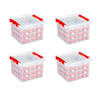 Set van 4 - Q-line kerst opbergbox 26L met trays voor 75 kerstballen transparant rood