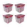 Set van 4 - Nesta kerst opbergbox 45L met trays voor 48 kerstballen transparant rood