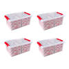 Set van 4 - Q-line kerst opbergbox 45L met trays voor 98 kerstballen transparant rood