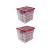 Set van 2 - Nesta kerst opbergbox 45L met trays voor 48 kerstballen transparant rood