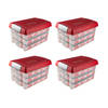 Set van 4 - Nesta kerst opbergbox 60L met trays voor 60 kerstballen transparant rood