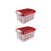 Set van 2 - Nesta kerst opbergbox 60L met trays voor 60 kerstballen transparant rood