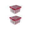 Set van 2 - Nesta kerst opbergbox 32L met trays voor 32 kerstballen transparant rood