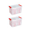 Set van 2 - Q-line kerst opbergbox 62L met trays voor 116 kerstballen transparant rood