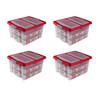 Set van 4 - Nesta kerst opbergbox 32L met trays voor 32 kerstballen transparant rood