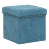 Atmosphera Poef/krukje/hocker Arabic - Opvouwbare opslag box - fluweel Blauw - D38 x H38 cm - Poefs