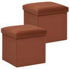 Atmosphera Poef/krukje/hocker Amber - 2x - Opvouwbare opslag box - fluweel roest bruin - D38 x H38 cm - Poefs