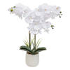 Atmosphera Orchidee bloemen kunstplant in een witte bloempot - witte bloemen - H60 cm - Kunstplanten