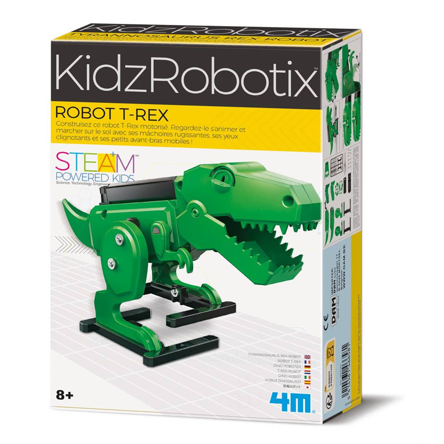 4M KIDZROBOTIX: T-REX ROBOT 21x12cm / FR & NL VERPAKKING, werkt op 2x1.5V AAA batterijen (niet inbegrepen), doos 24x16,5x6cm, 8+