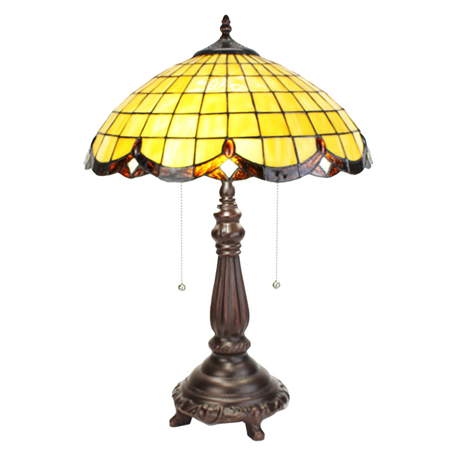 HAES DECO - Tiffany Tafellamp Ø 41x57 cm Geel Glas Tiffany Bureaulamp