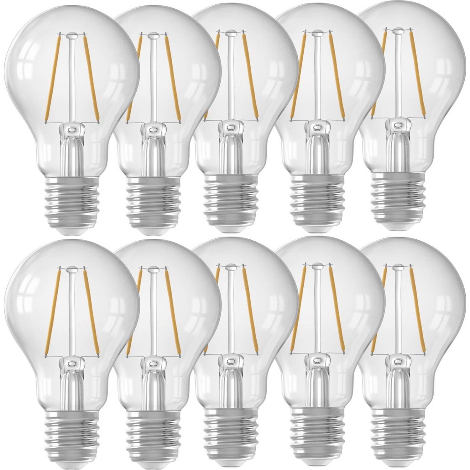 LED Lamp Helder - Set van 10 Stuks - E27 - Voordeelverpakking - A60 - Filament - Warm Wit Licht - Niet dimbaar