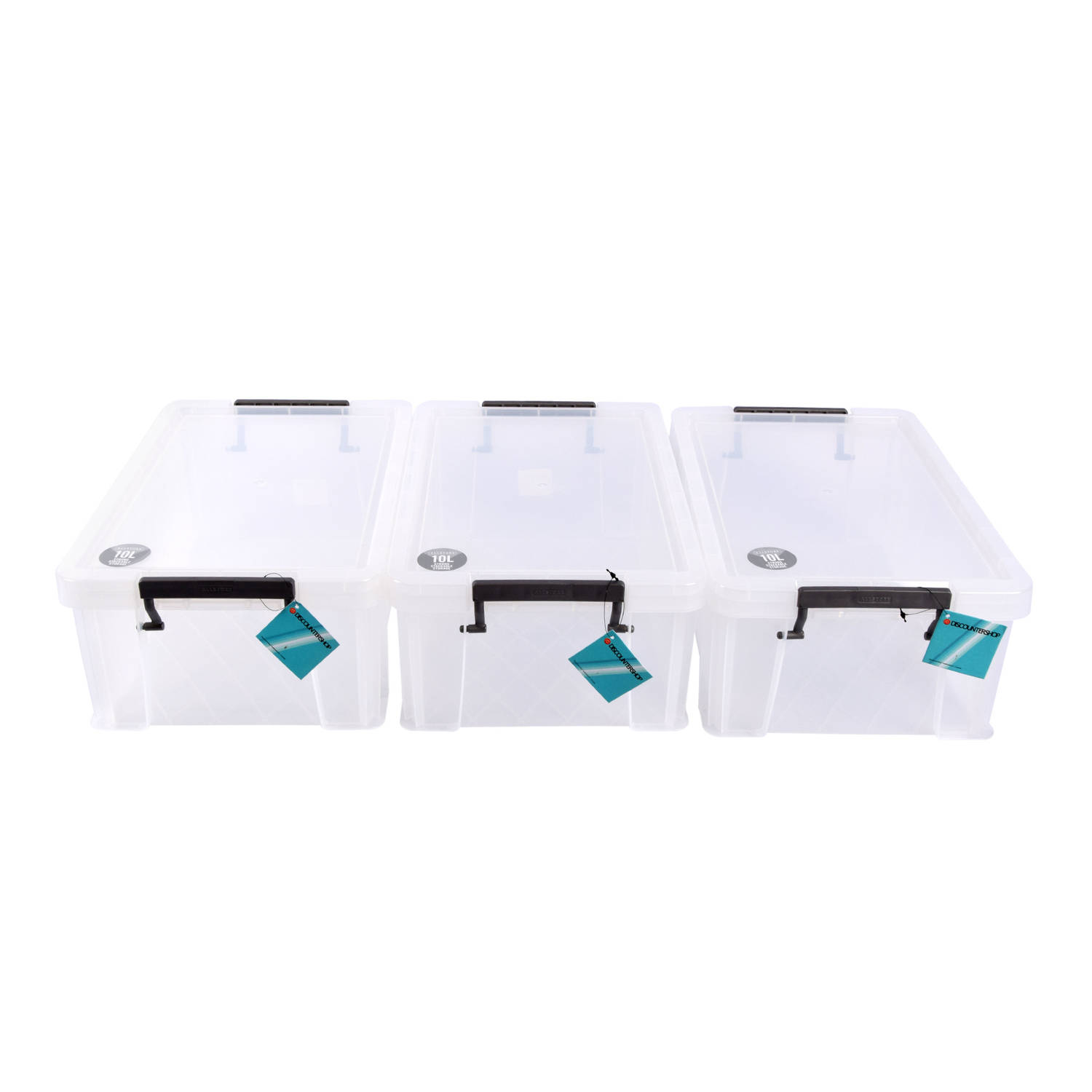 Grote Witte Plastic Opbergbox met klikdeksel Stapelbare Opbergboxen 10L 39.5x25.5x15cm Set van 3