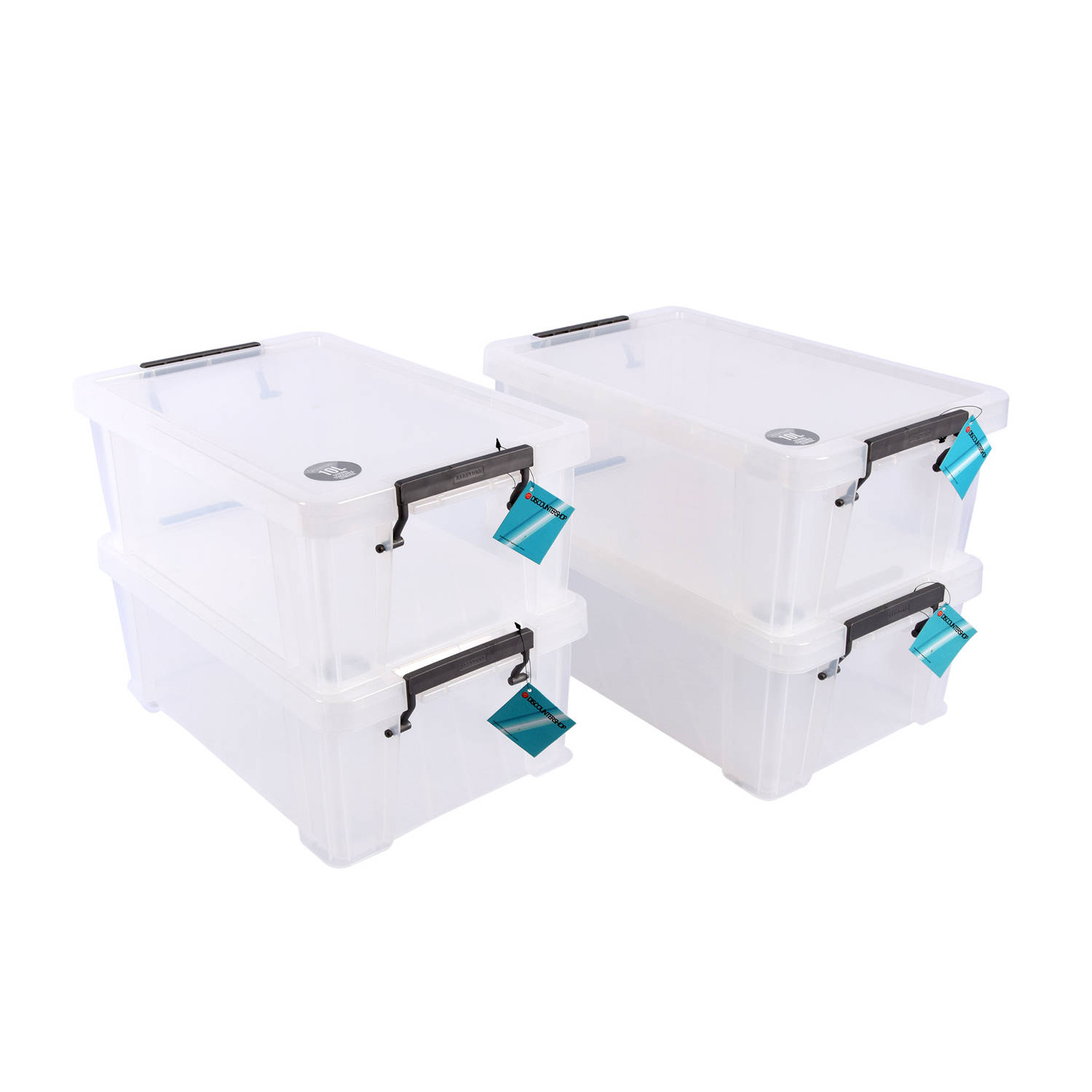 Opbergboxen Set van 4 - Kunststof Opslagboxen met Deksel Transparant Huishoud Organizers - 39.5cm x 25.5cm x 15cm - Klikdeksel - 10L Capaciteit per Stuk