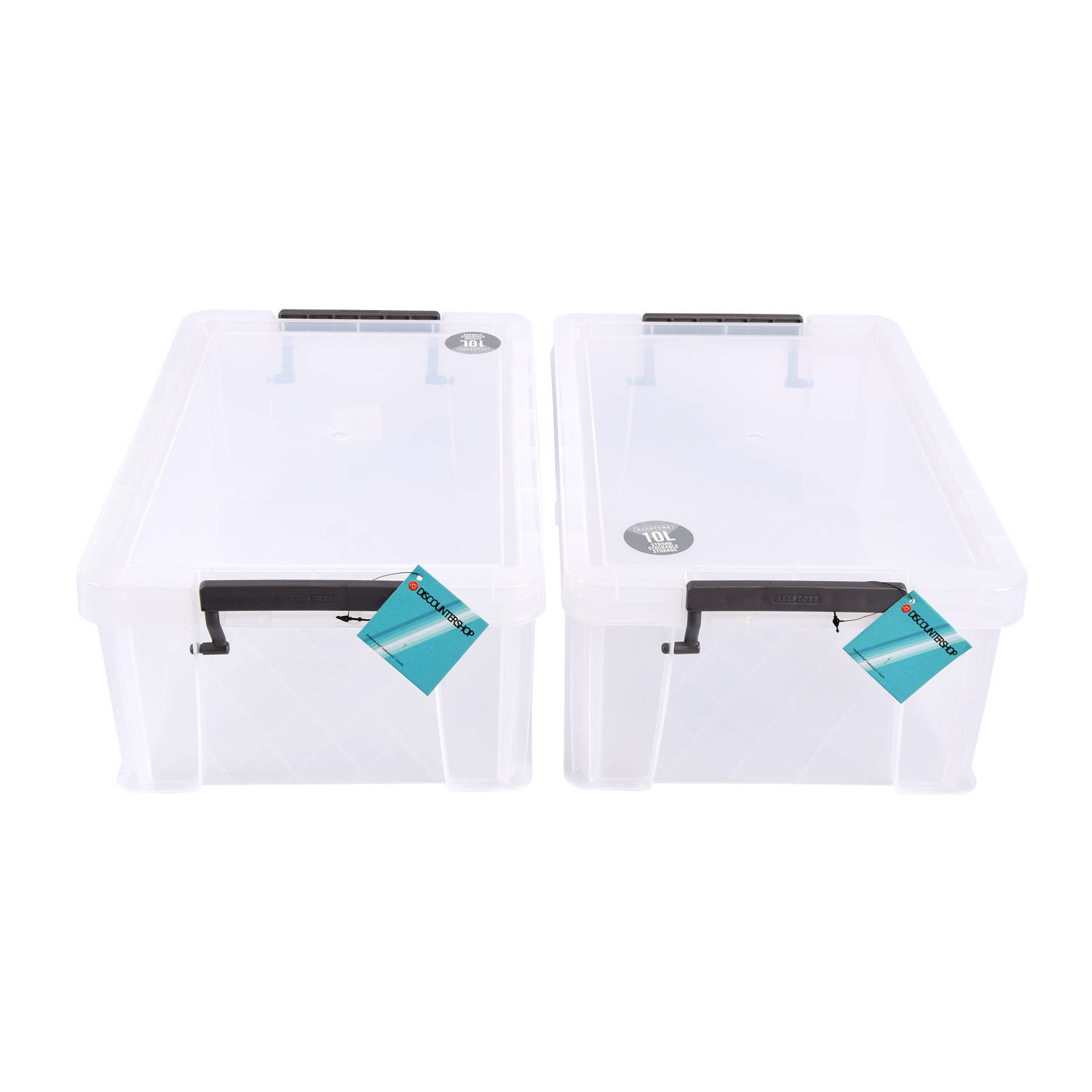 Witte Grote Plastic Opbergbox met Klikdeksel 2 Stuks 39.5x25.5x15cm 10L