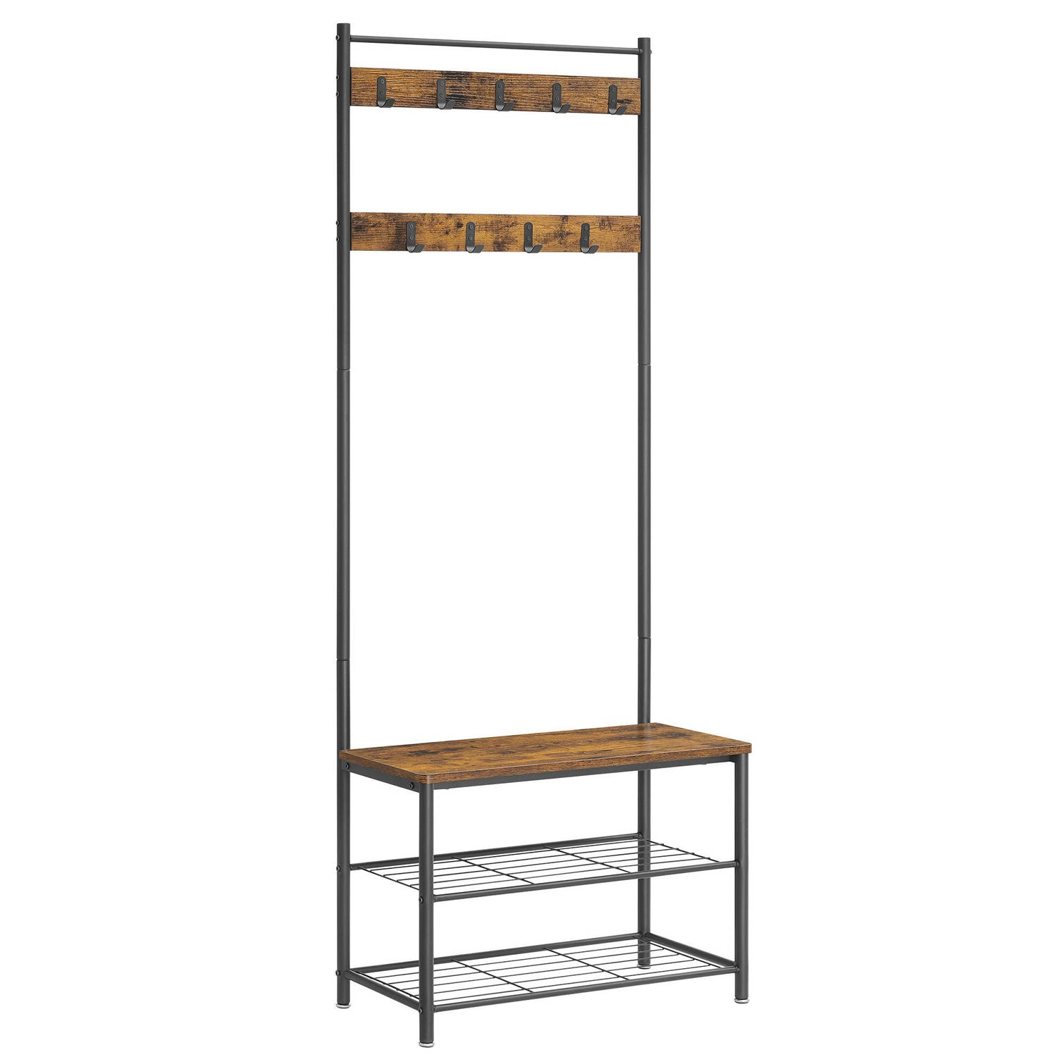 O'DADDY® XL Garderoberek - 85 cm Breedte - Met Kledingstang en Schoenenrek - Duurzaam Ontwerp - Eenvoudige Zelfmontage - Veelzijdige Opbergruimte - Industrieel Bruin Hout en Zwart