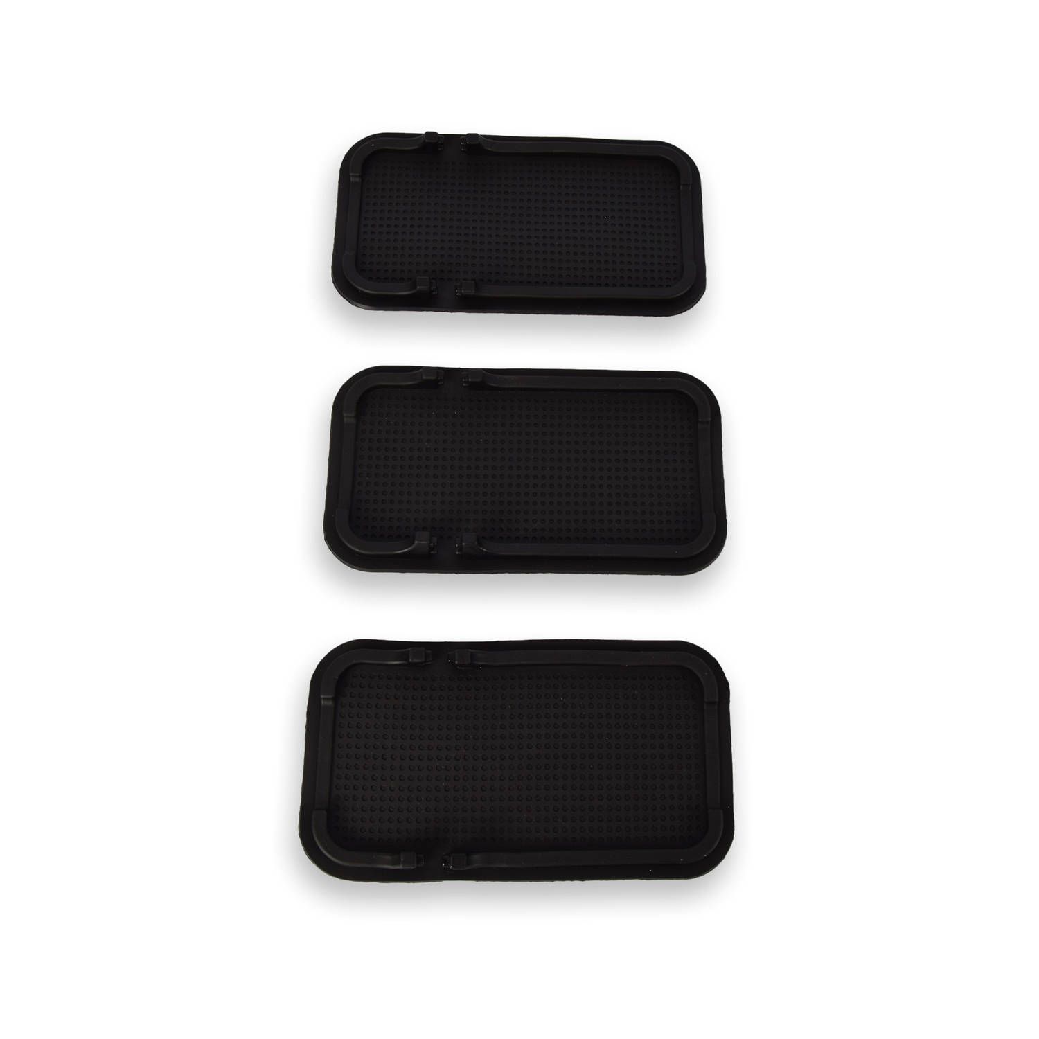 Set van 3 Zwarte Kunststof Auto & Bureau Antislipmatten - Dashboard Anti-slip Grip Matje - Smartphone Telefoon Munten Houder - Geweldig voor Gebruik op Werkruimte - 10.5cm x 18.5cm