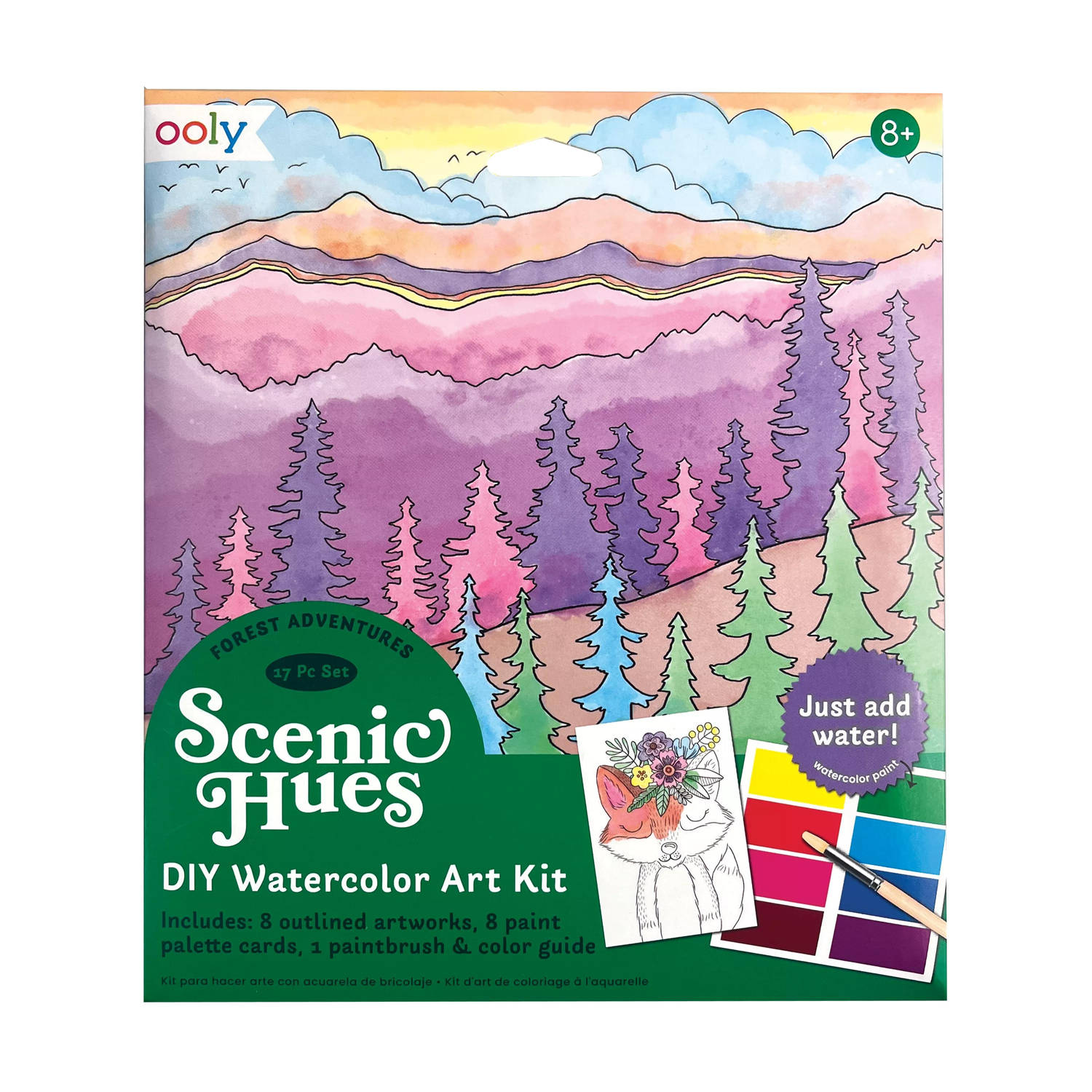 Ooly - Scenic Hues D.I.Y. Watercolor Art Kit - Forest Adventure (17 PC Set)