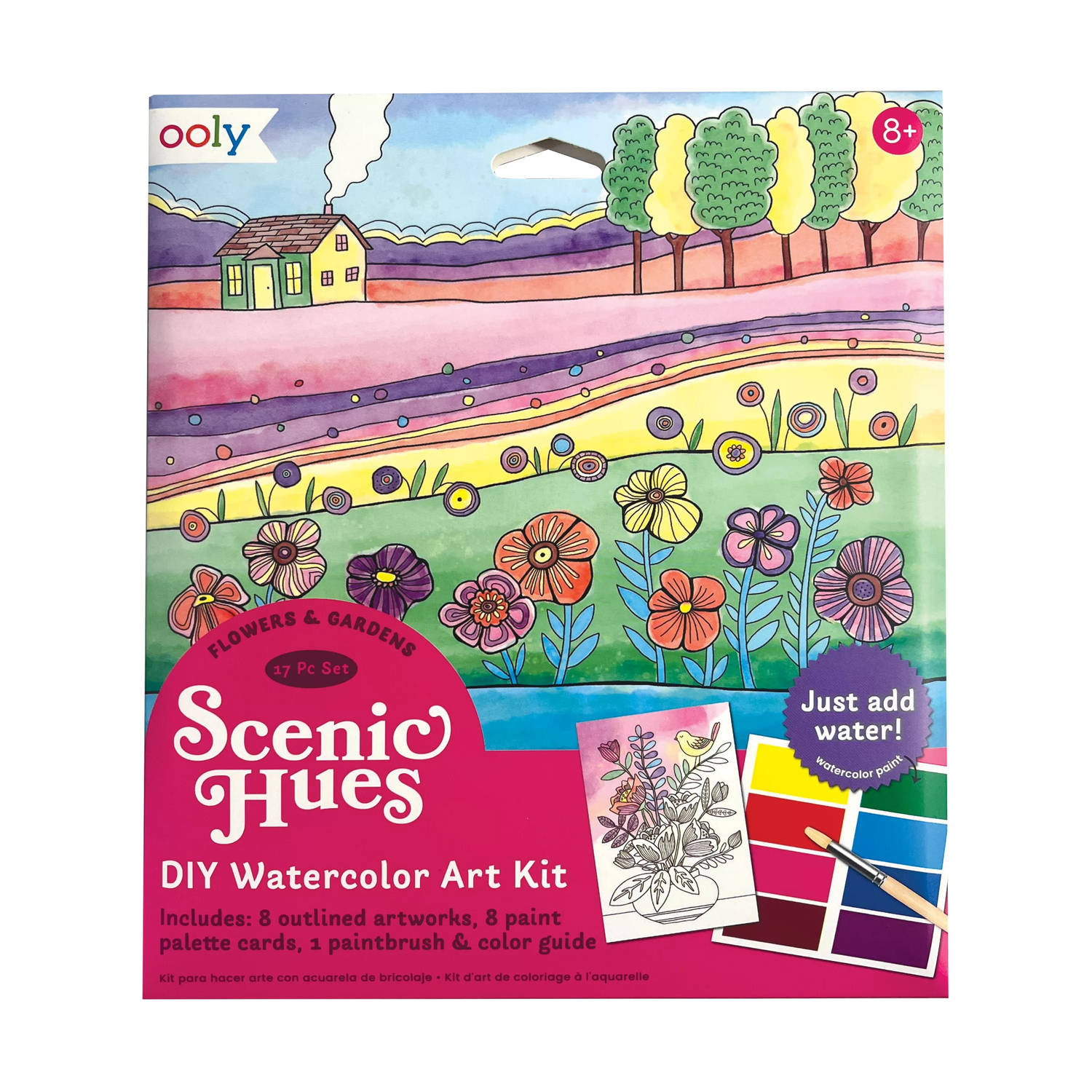 Ooly - Scenic Hues D.I.Y. Watercolor Art Kit - Flowers & Gardens (17 PC Set)