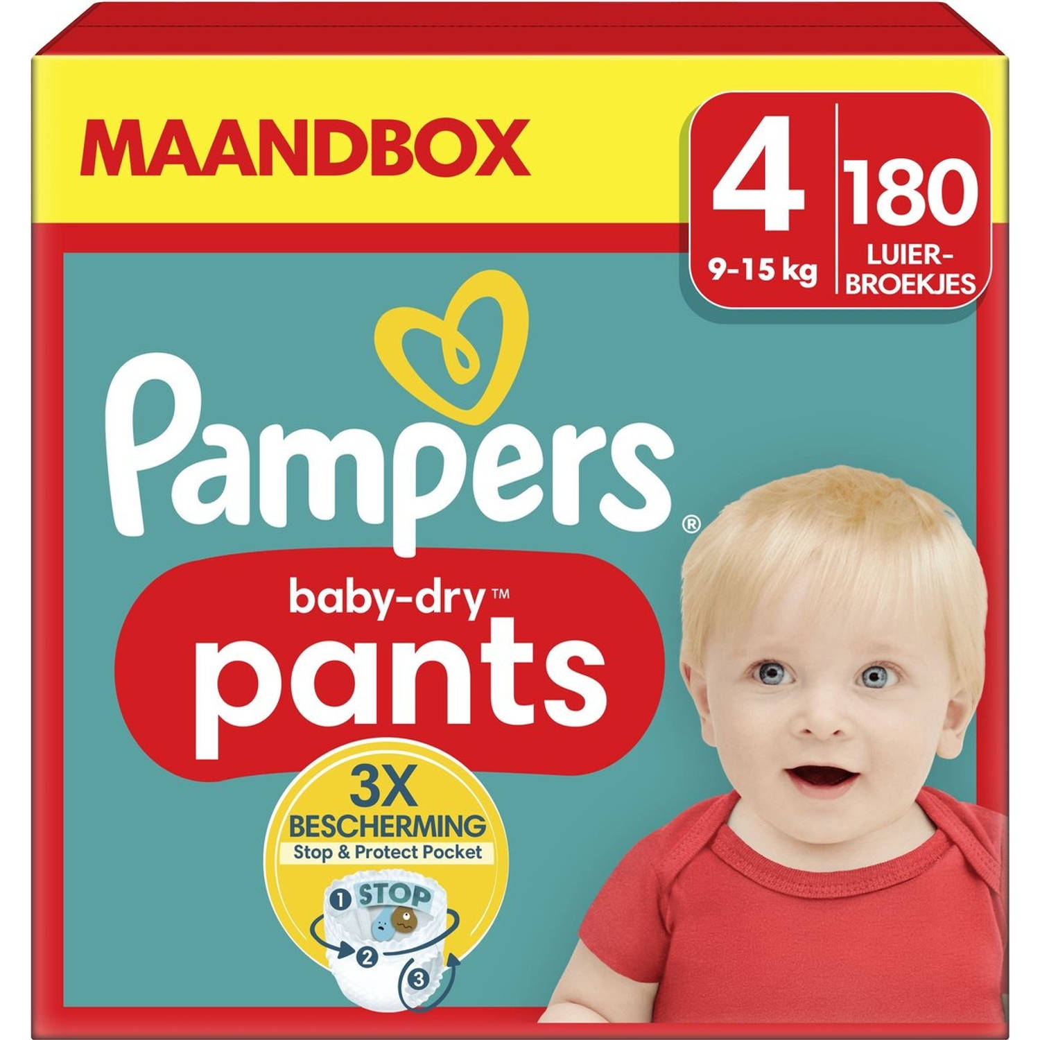 Pampers Baby-Dry Pants - Maat 4 (9-15kg) - 180 Luierbroekjes - Maandbox