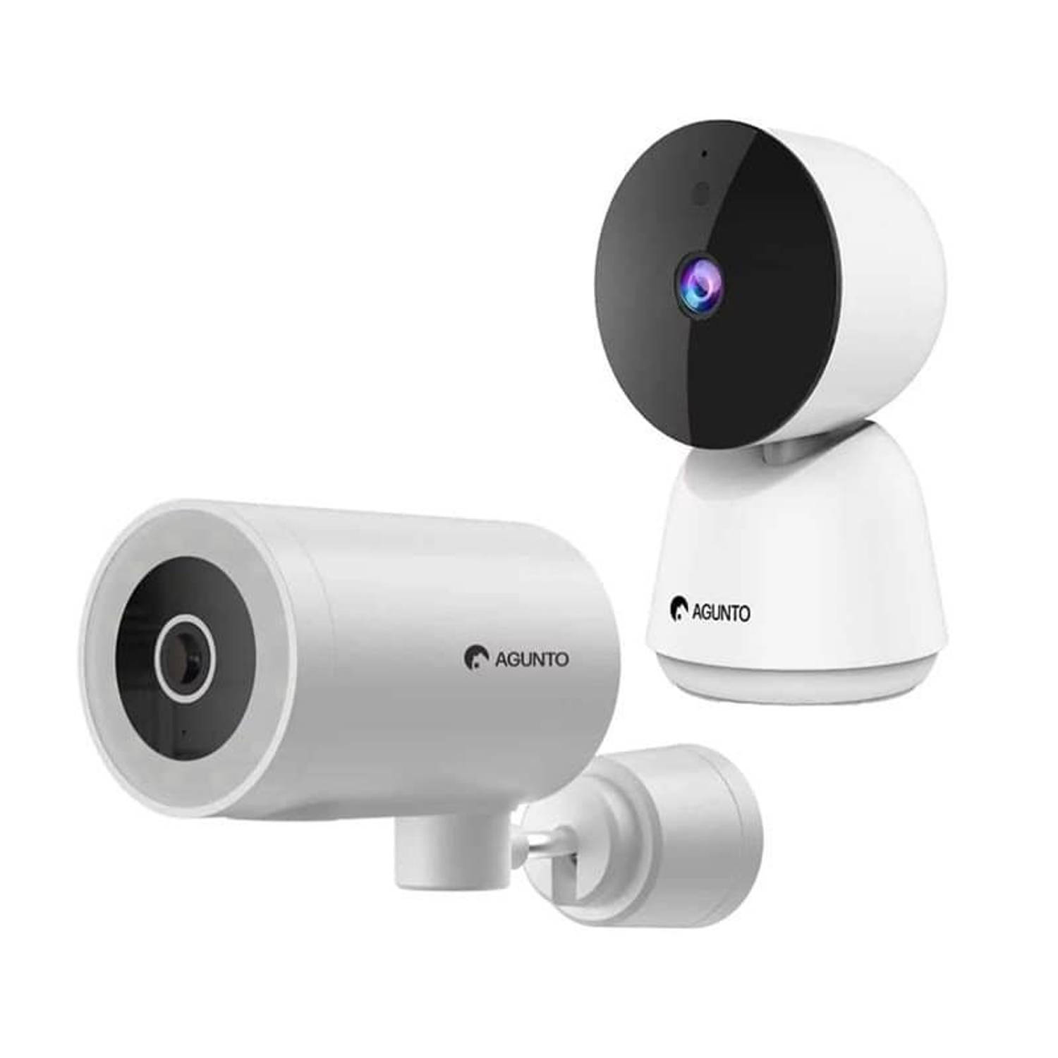Agunto AGU-IC1 & AGU-OC1 Beveiligingscamera Bundel - Binnencamera & Buitencamera Set - Nachtzicht - Draaibaar - WiFi - Google Assistant Compatibel - Nederlandstalige App & Handleid