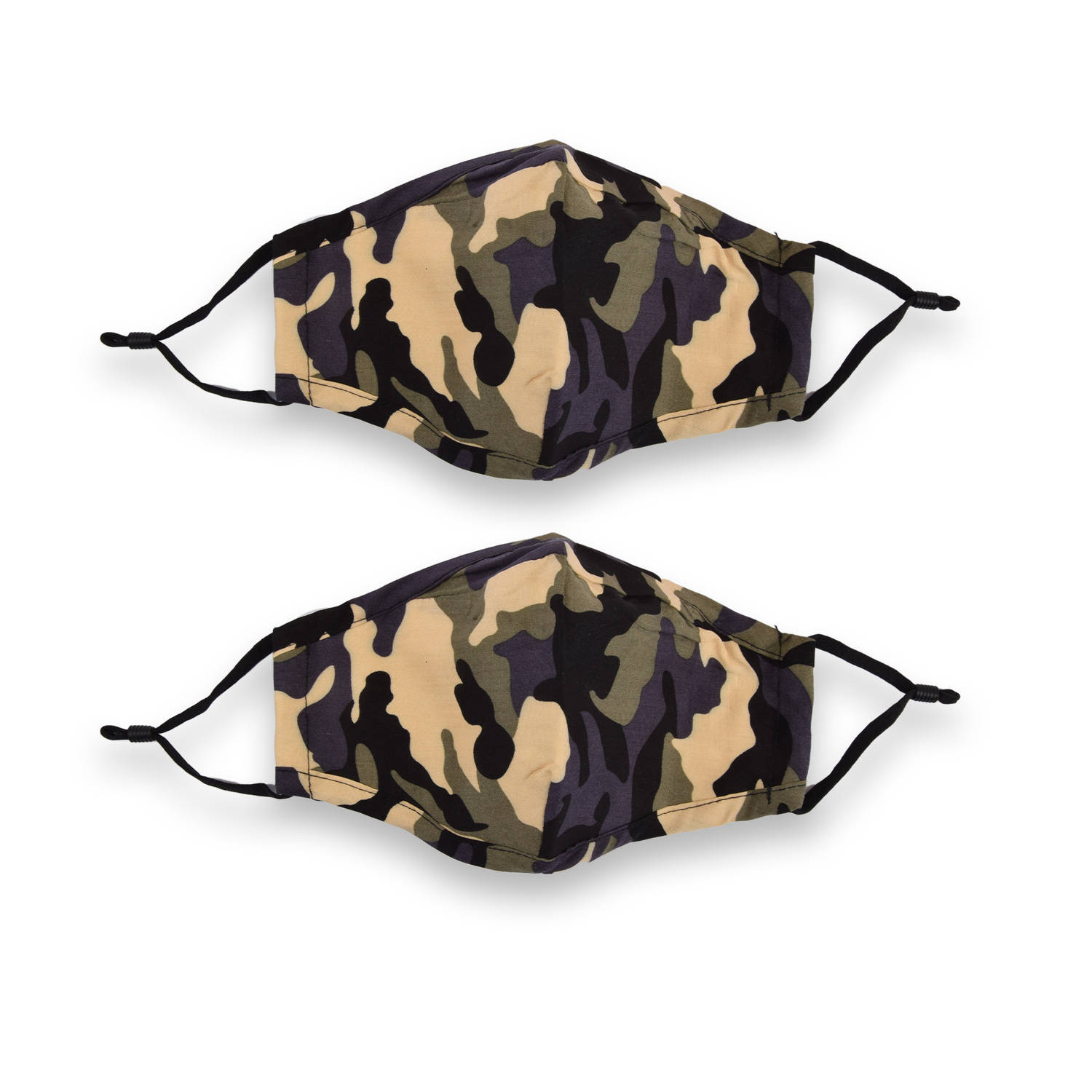 2-Stuks Camouflage Mondkapje wasbaar | 100% Katoen | Stoer & Comfortabel met Elastiek | 24cm x 15,5cm | Geschikt voor Volwassenen & Kinderen | Niet-Medisch, Herbruikbaar | Groen Ca