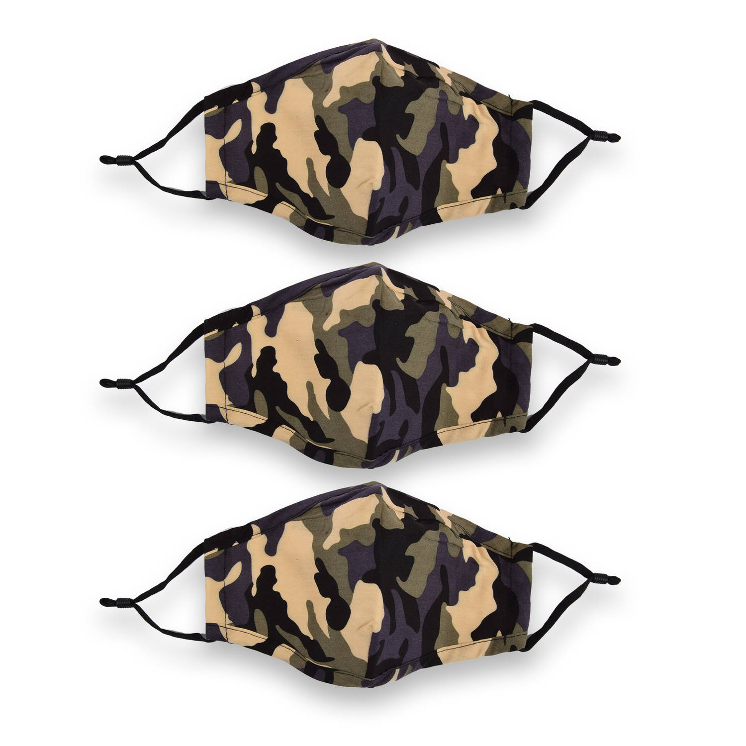 3-Pack Camouflage Mondkapje Wasbaar | 100% Katoen Unisex | Geschikt voor Kinderen & Volwassenen | 24cm x 15,5cm | Duurzaam & Herbruikbaar | Bescherming tegen Luchtvervuiling