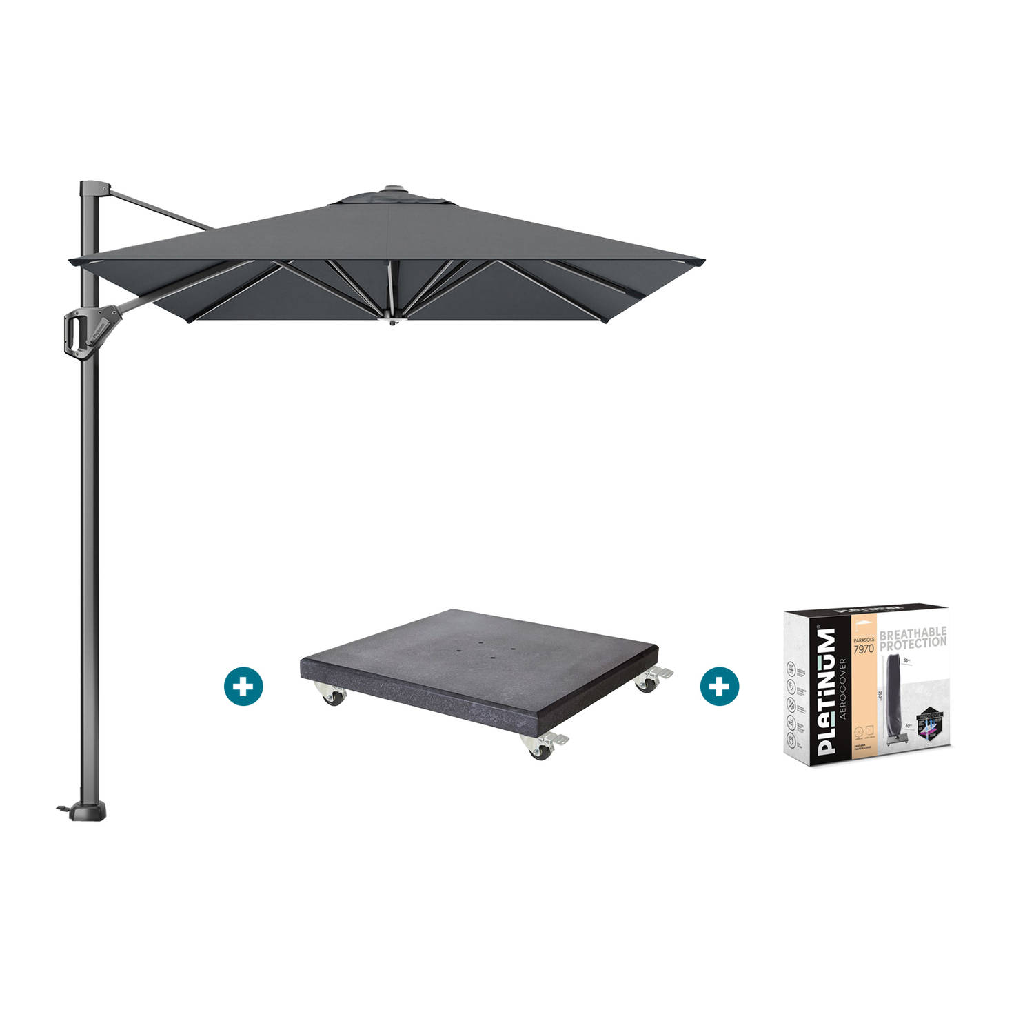 Platinum Voyager zweefparasol T1 3x2 m. - Antraciet met Modena voet en hoes