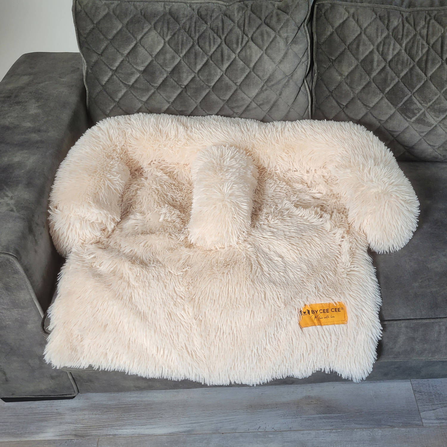 By Cee Cee Origineel Hondendeken 2-Zits – Hondenkleed Fluffy – Pluche Hondenbed - Hondenmand Premium - Volledig Afritsbaar - Donkergrijs