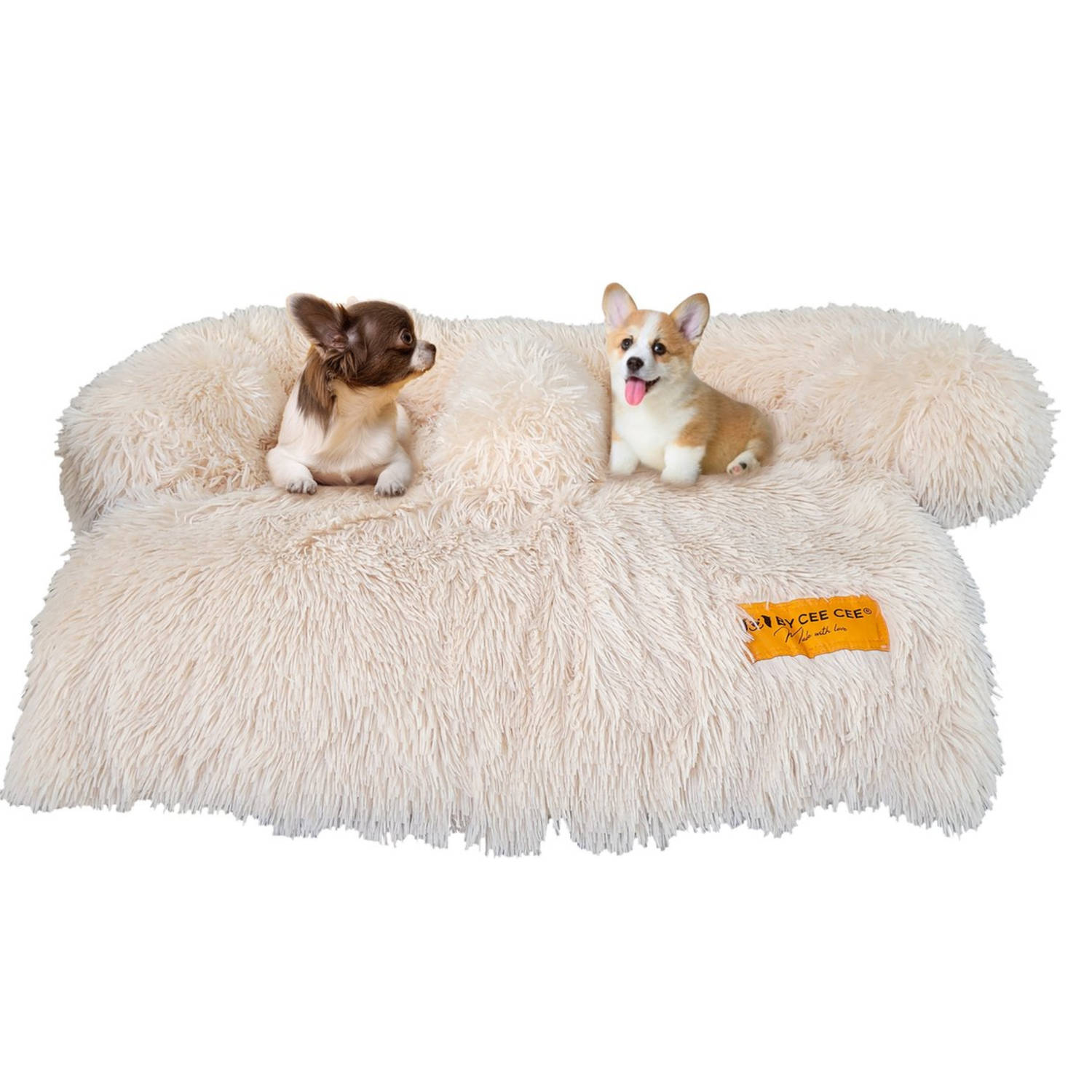 By Cee Cee Origineel Hondendeken Tweezits – Hondenkleed Fluffy – Pluche Hondenbed - Hondenmand Premium - Volledig Afritsbaar - Beige