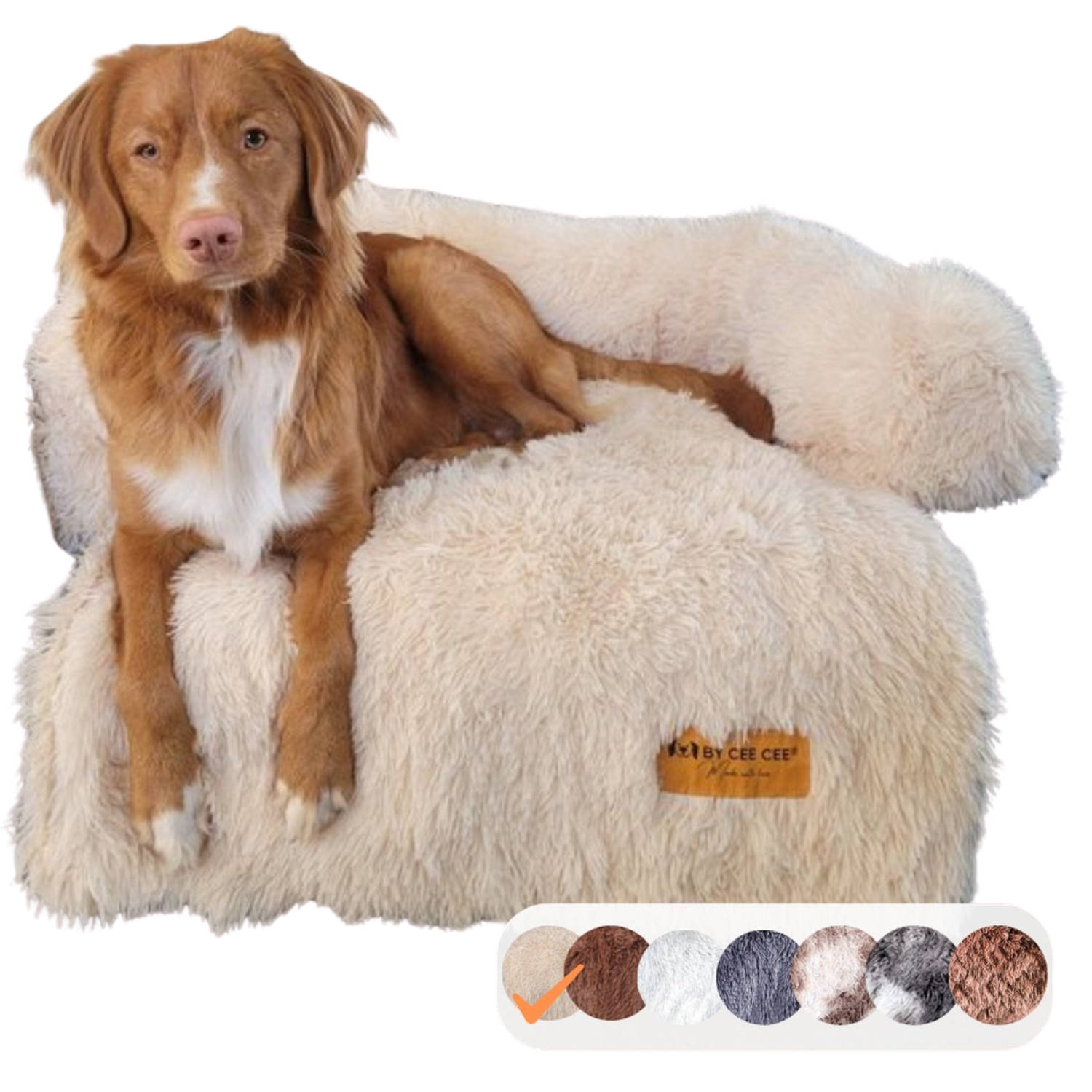 Origineel Hondendeken voor Bank– Hondenkleed Fluffy – Pluche Hondenbed - Hondenmand Premium - Volledig Afritsbaar - Beige
