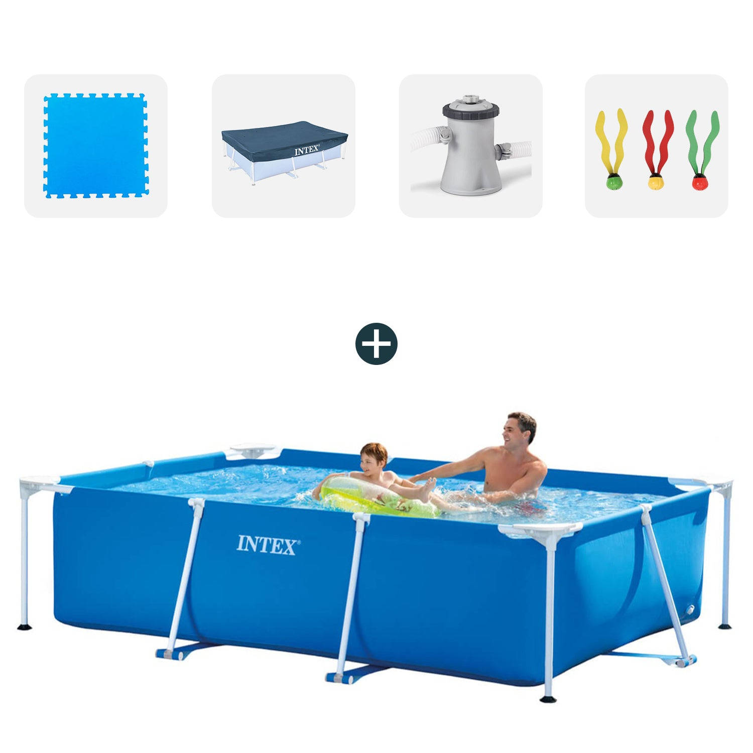 Intex zwembad - Complete set - 260x160x65 cm - Inclusief zwembadtegels - Afdekzeil - Filterpomp - Duikspeelgoed
