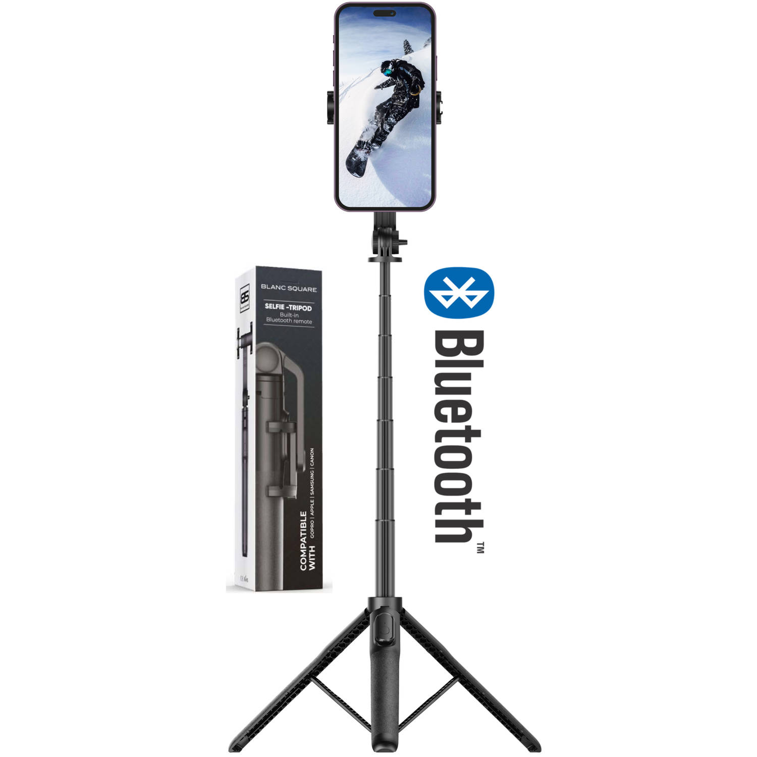 BS® Selfiestick Tripod Pro Camera statief 162 cm Geschikt voor iPhone Samsung Gopro