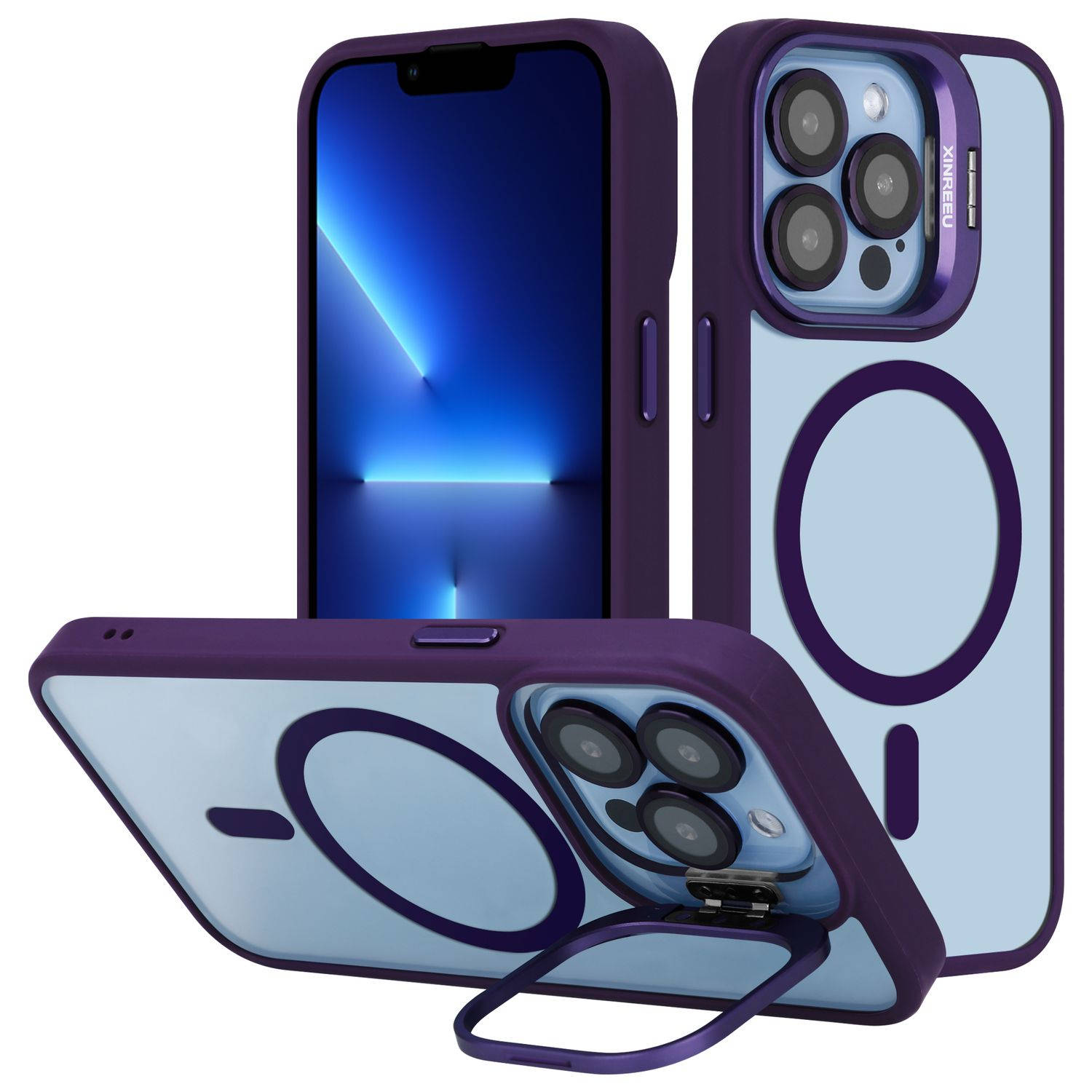Cadorabo Hoesje geschikt voor Apple iPhone 13 PRO in Paars geschikt voor MagSafe en standfunctie inclusief cameralensbescherming TPU-siliconenrand