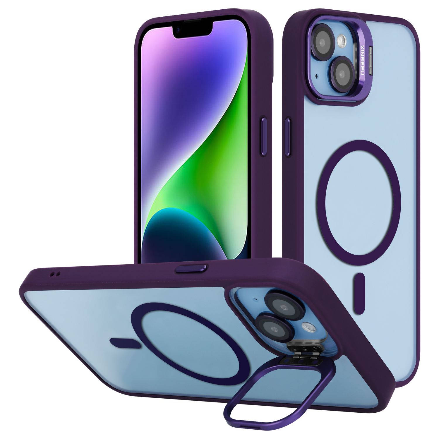 Cadorabo Hoesje geschikt voor Apple iPhone 15 in Paars geschikt voor MagSafe en standfunctie inclusief cameralensbescherming TPU-siliconenrand