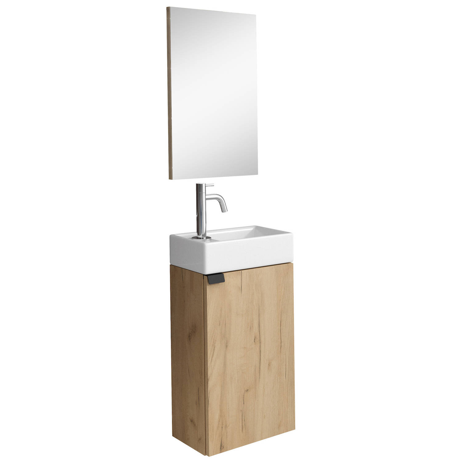 Badplaats Toiletmeubel Apollo 40 x 22 cm - Licht Eiken - Fonteinmeubel met Wastafel en Spiegel