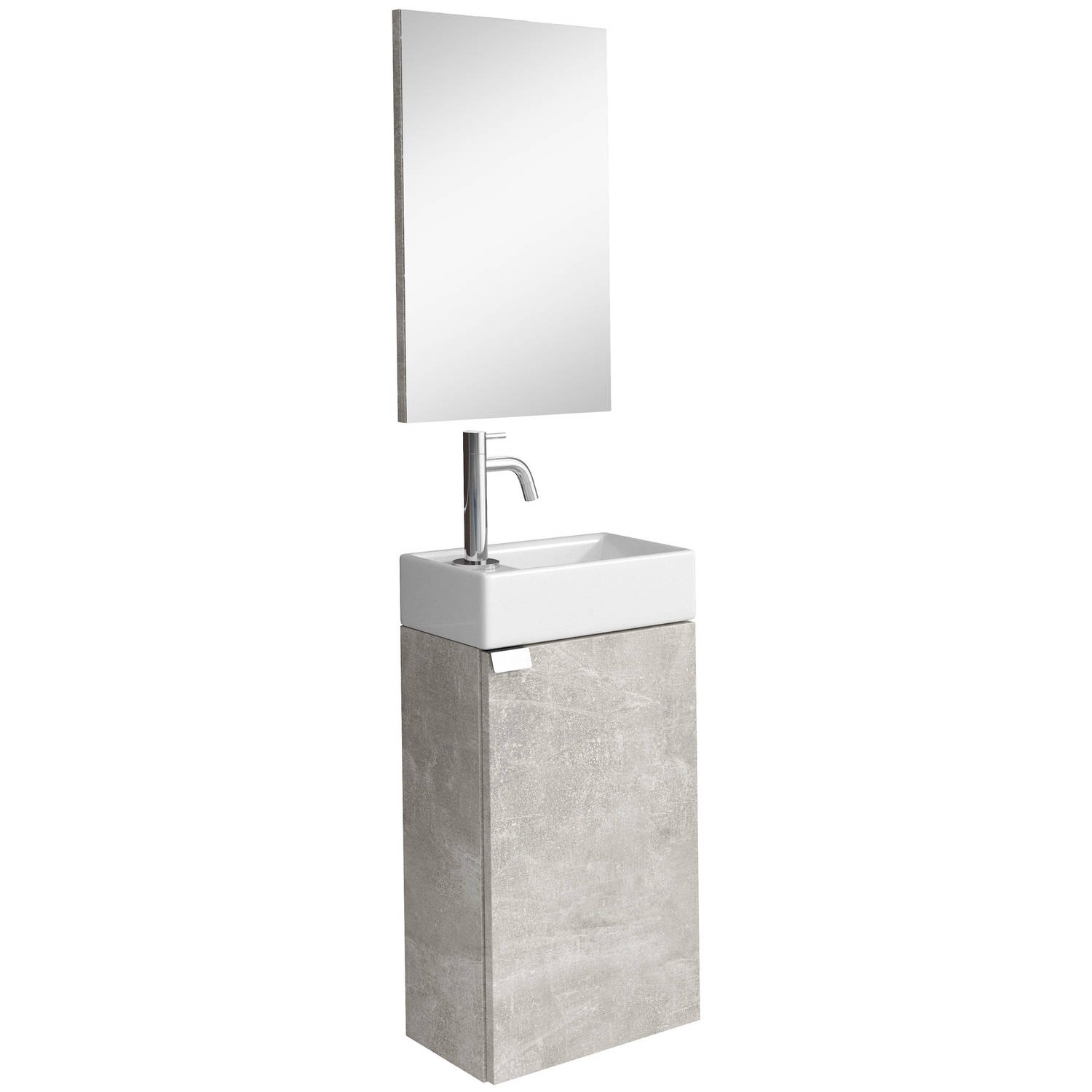 Badplaats Toiletmeubel Apollo 40 x 22 cm - Beton Grijs - Fonteinmeubel met Wastafel en Spiegel