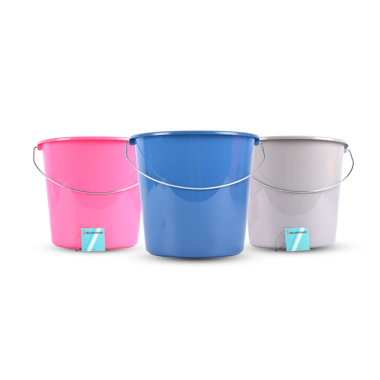 Set van 3 Plastic Emmers - 10 Liter Capaciteit elke Wasemmer - Assortiment Kleuren (Roze, Grijs, Blauw) - 28cm x 28cm x 25cm - Ideaal voor Schoonmaken, Klussen & Tuinieren!