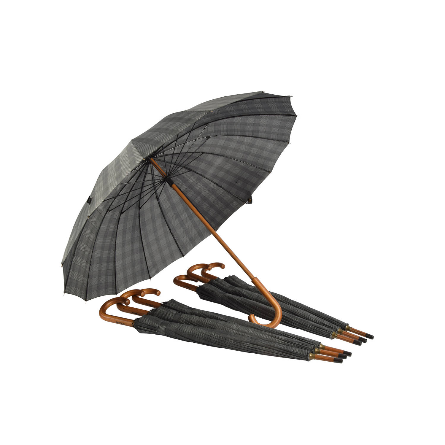 Set van 7 Lichtgewicht Winddichte Paraplu's Met 16 Banen | Diameter 102 Cm & 89 Cm Lang | Perfect Voor Kamperen | Houten Handvat & Haak