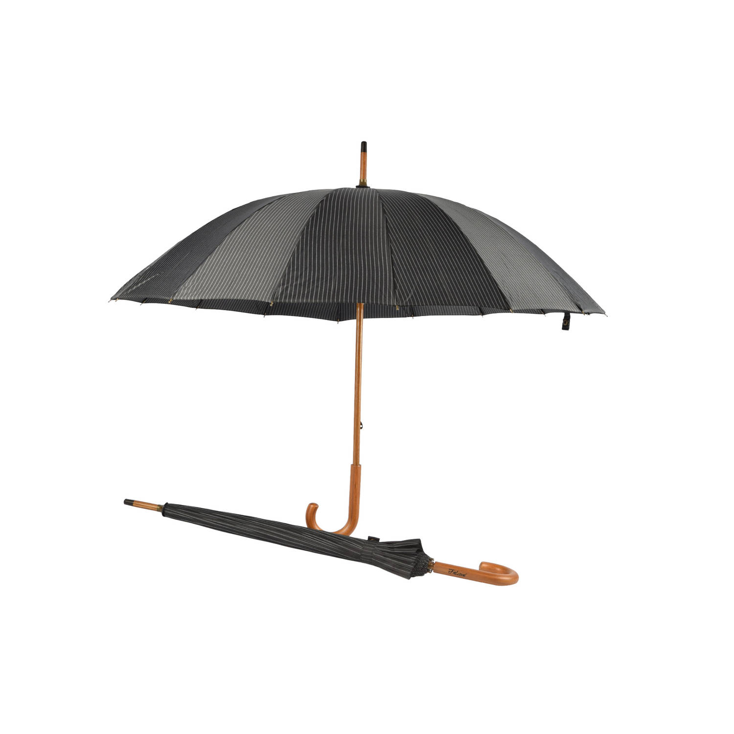 Uitstekende en Stijlvolle Zwart-Wit Paraplu&apos;s voor Volwassenen - Set van 2 met Houten Stok en Haken - 102cm Diameter