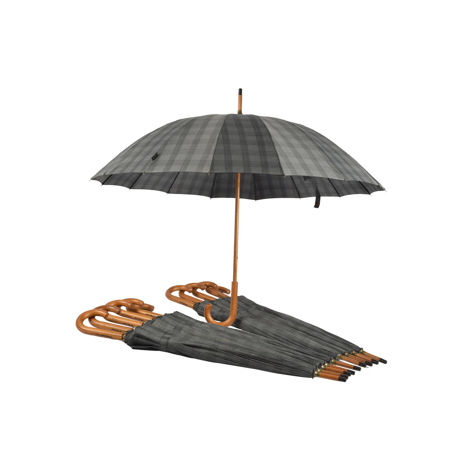 Grijze Geruite Paraplu Set van 10 | Ideaal voor Unisex | Lichtgewicht, Diameter 102cm, Lengte 89cm | houten Met 16 panelen