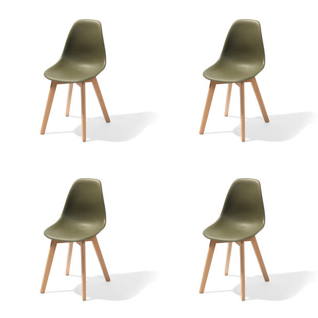 Keeve Stapelbare stoel groen, berkenhouten frame en kunststof zitting - SET VAN 4