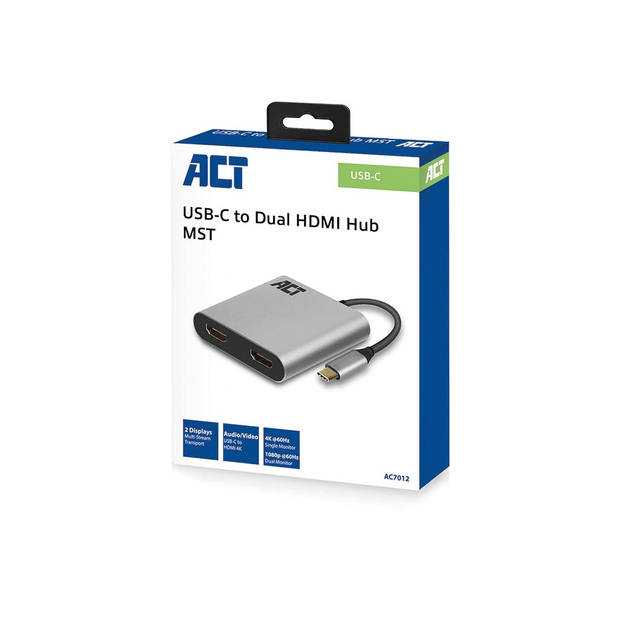 USB-C naar HDMI-adapter voor 2 monitoren, MST