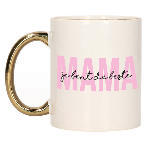 Bellatio Decorations Cadeau koffie/thee mok voor mama - roze met gouden oor - de beste - Moederdag - feest mokken