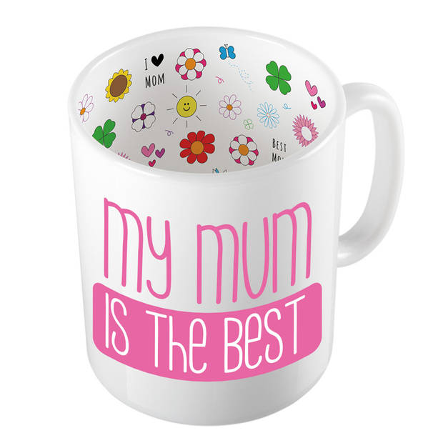 Bellatio Decorations Cadeau koffie/thee mok voor mama - roze - keramiek - 300 ml - Moederdag - feest mokken