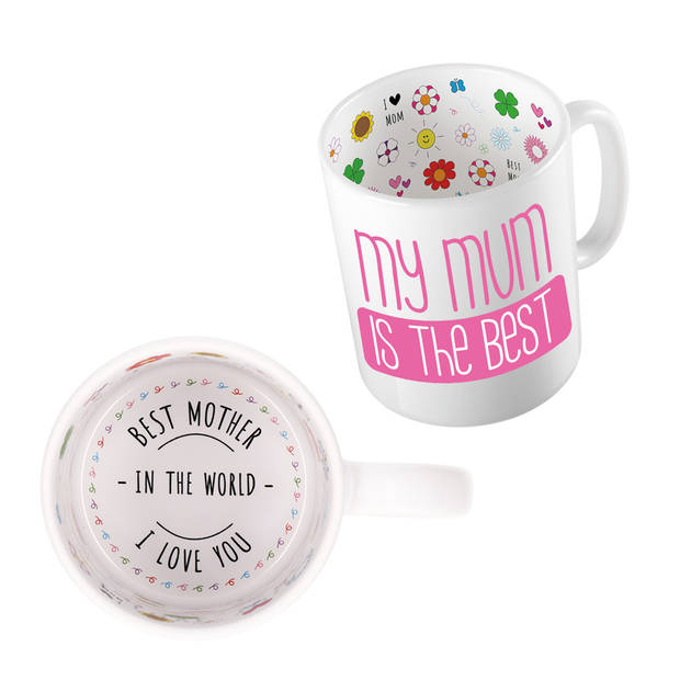 Bellatio Decorations Cadeau koffie/thee mok voor mama - roze - keramiek - 300 ml - Moederdag - feest mokken