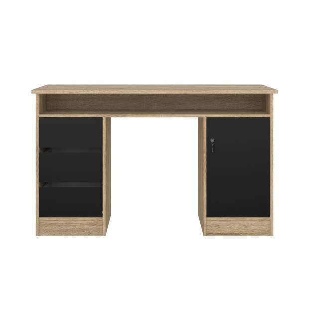 FunctionPlus bureau met slot 1 deur 3 laden eik decor zwart.