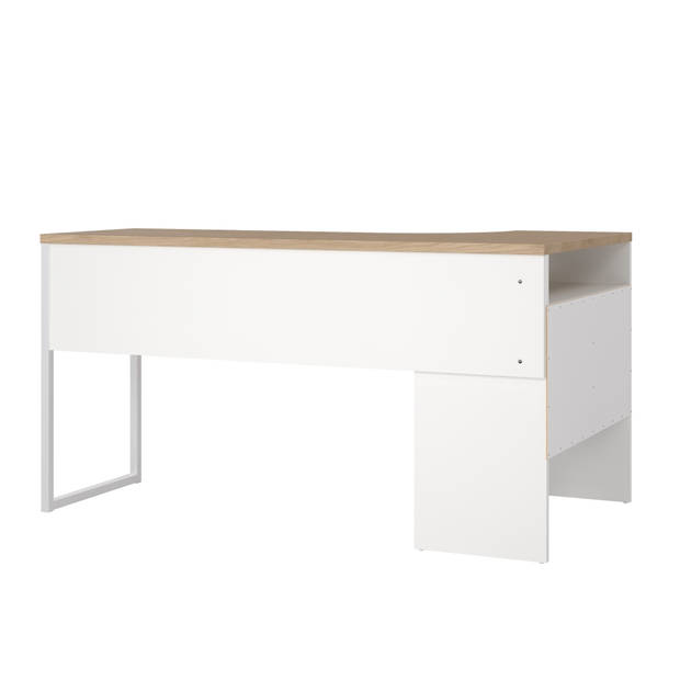 FunctionPlus bureau hoek 3 planken 2 laden okkernoot decor wit.